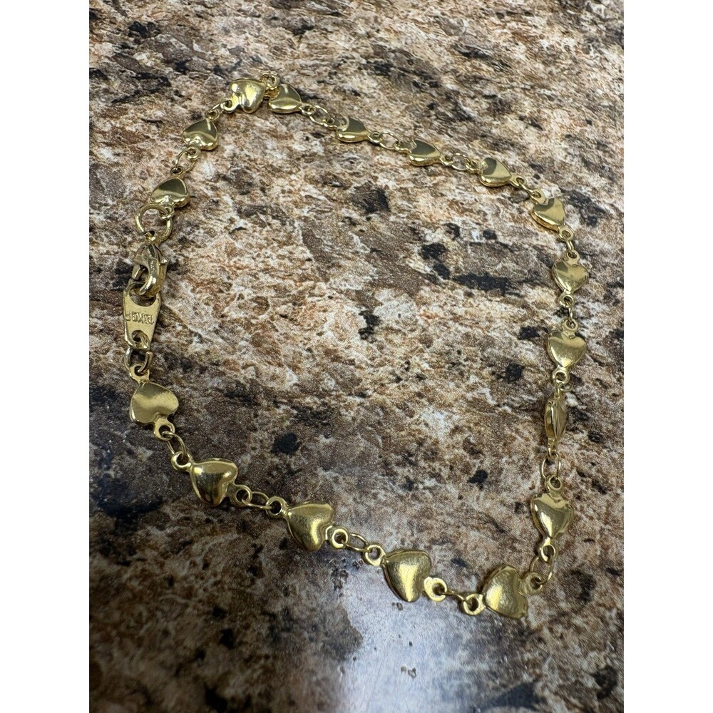 Vintage U7 18K Gold Plated Puffy Heart Link Bracelet Signed Romantic Y2K 8 1/2”